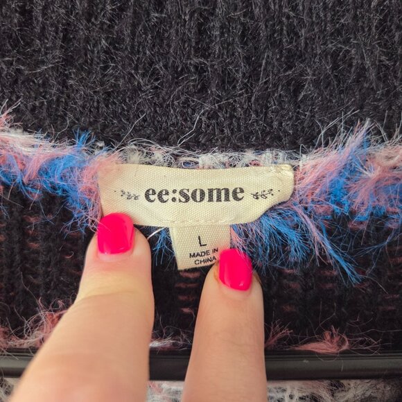 Eesome US Womens Large Colorful Striped Fuzzy Knit Sweater Winter Cozy - Picture 4 of 8